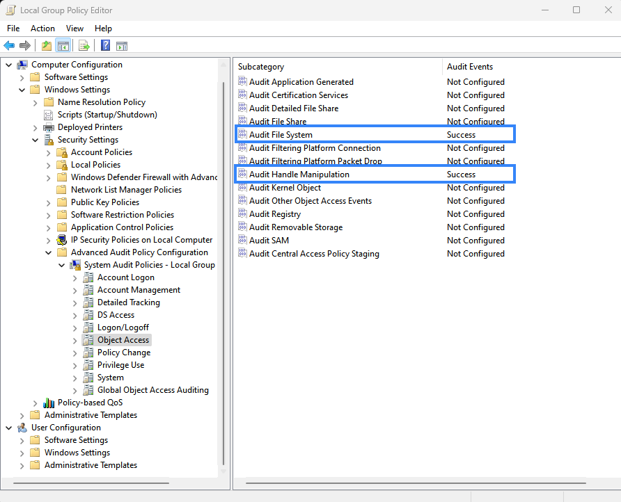 Advanced Audit Policy Configuration section