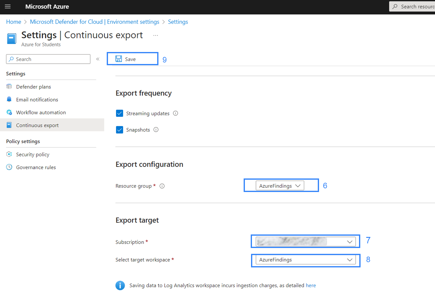 Continuous export setup