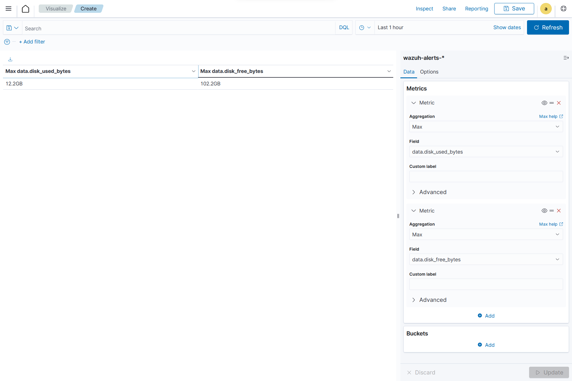 Create data table visualization – Update button