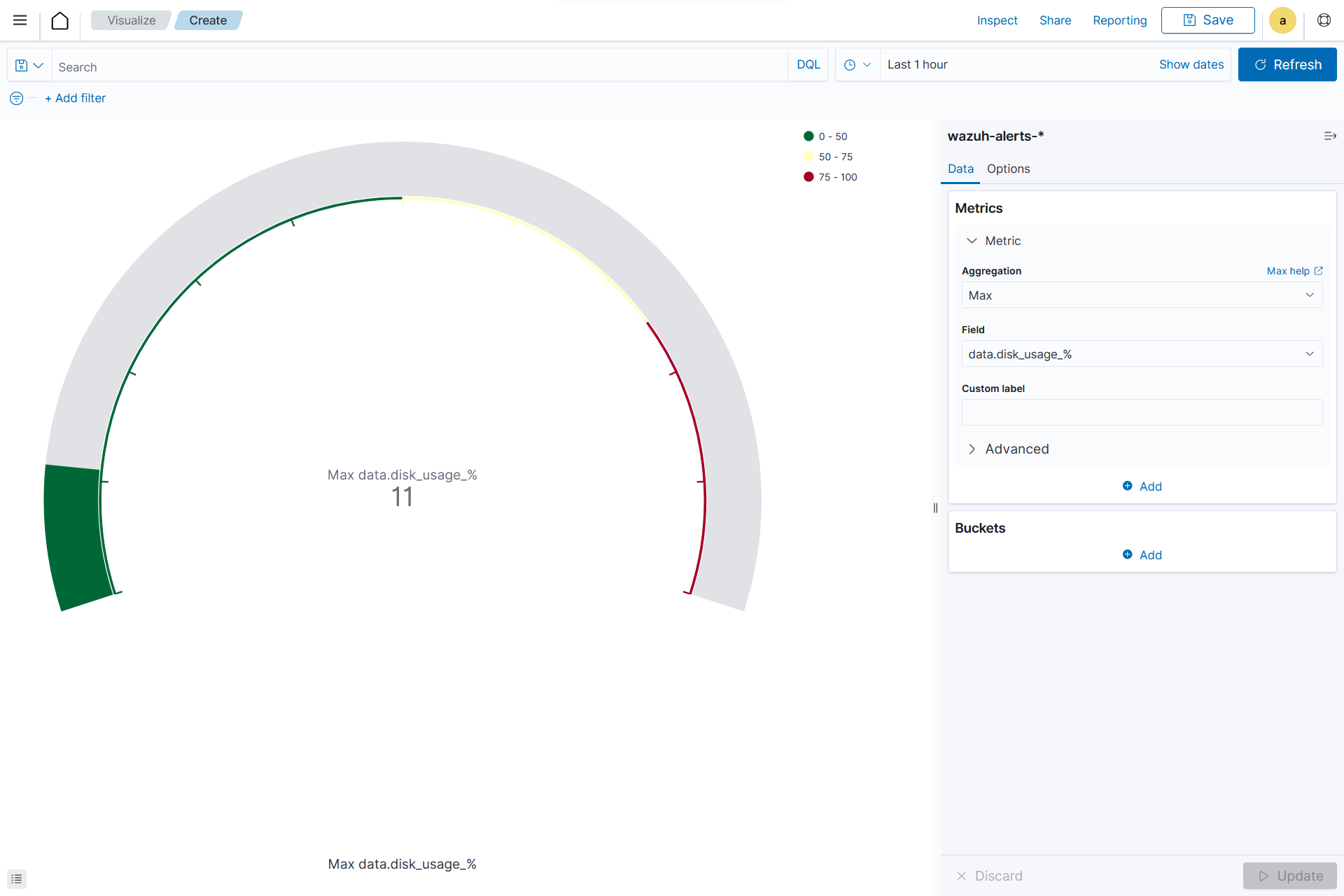 Create gauge visualization – Update button