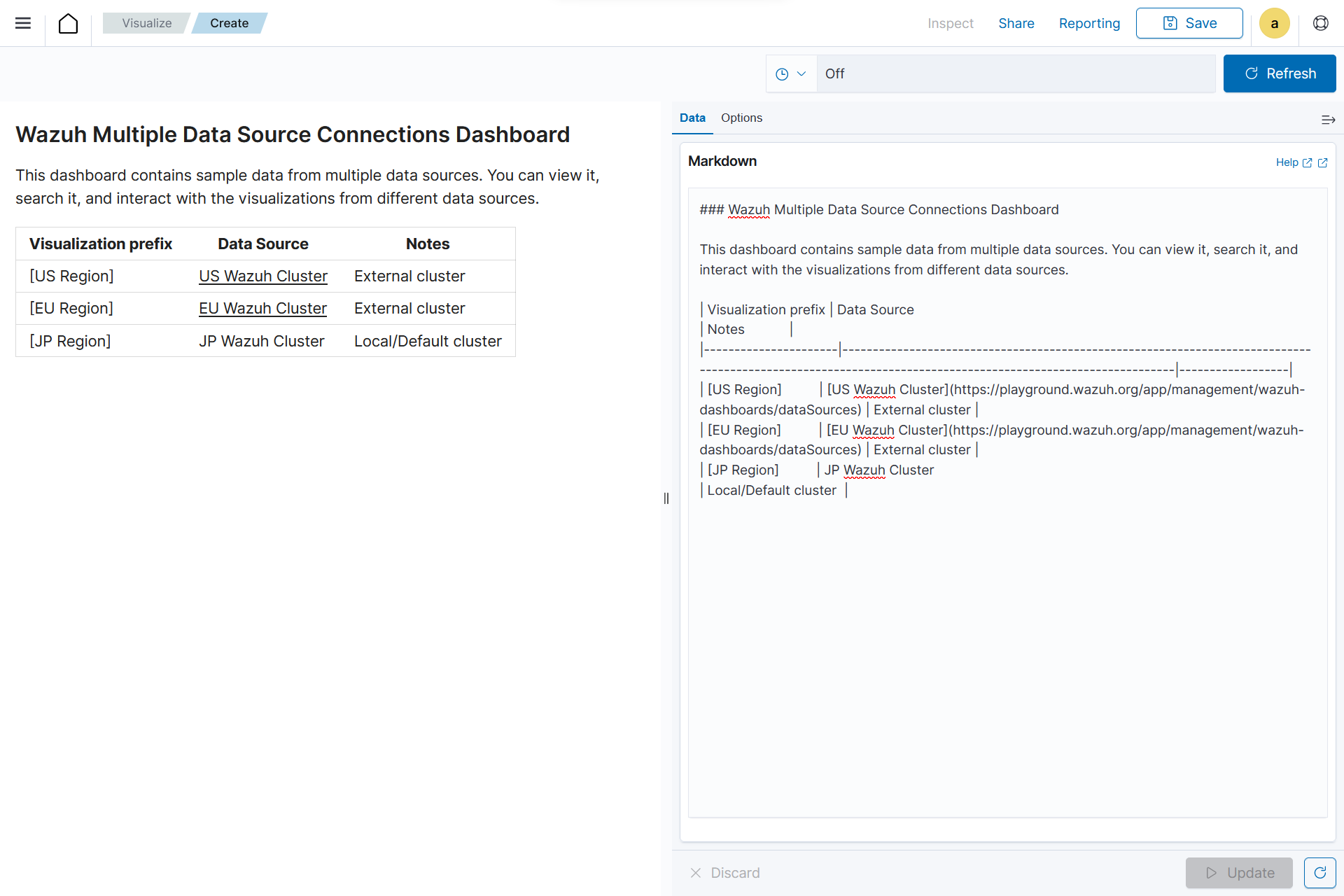 Create markdown visualization – Update button