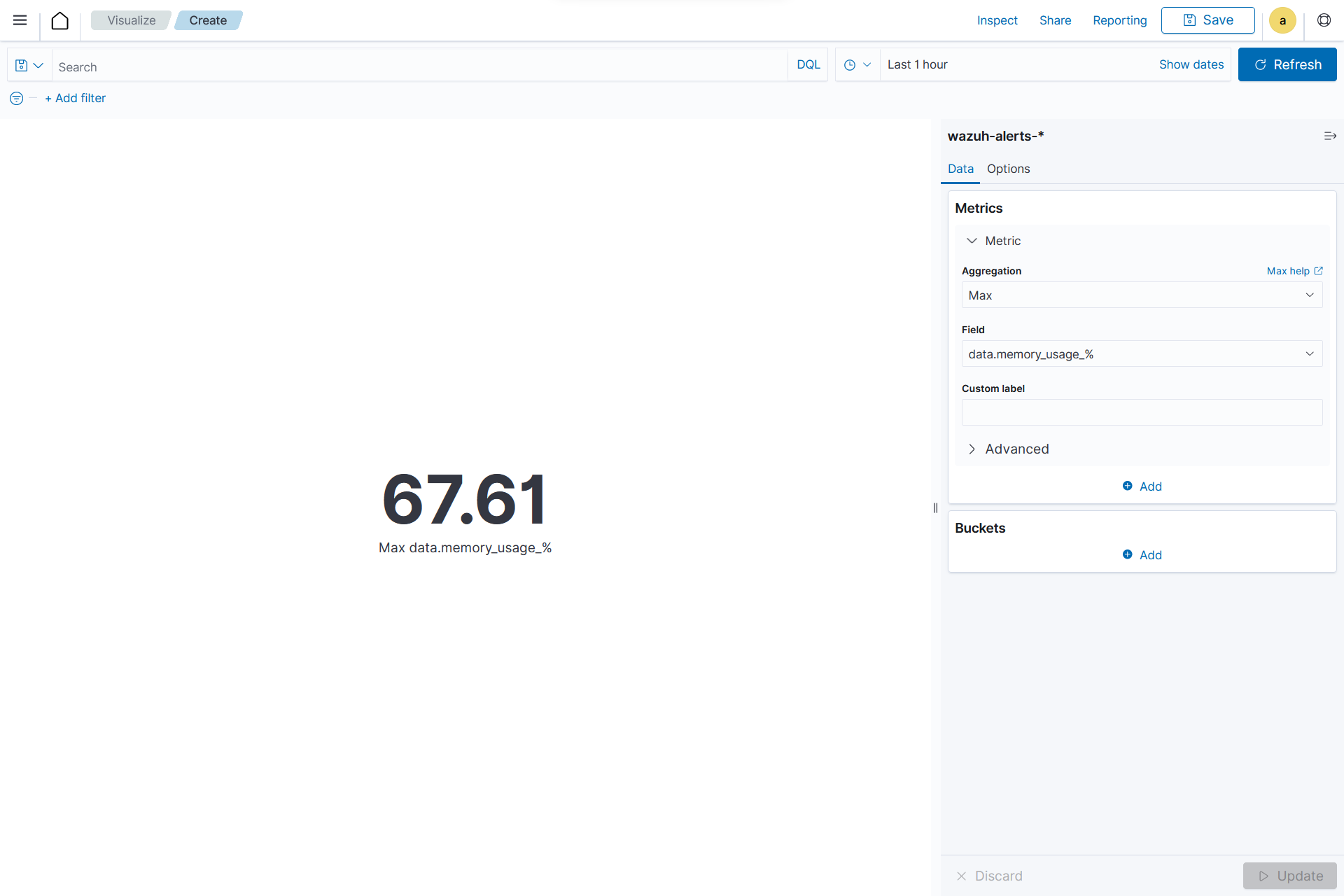 Create metric visualization – Update button