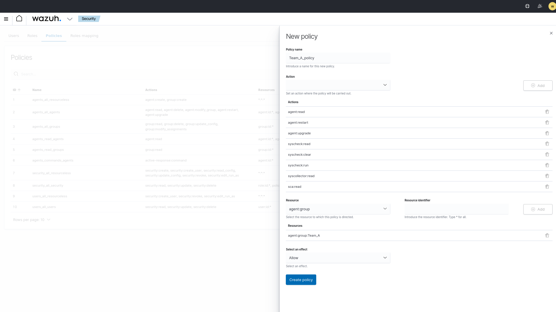 Creating a custom policy