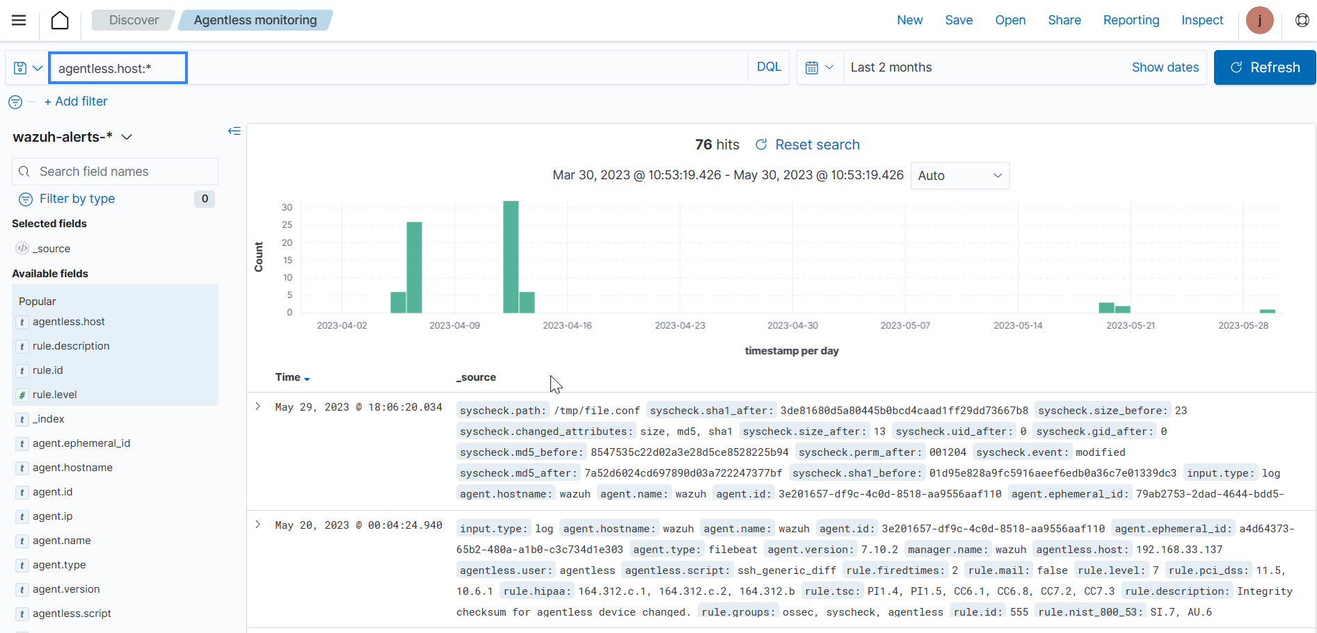 Filter agentless logs