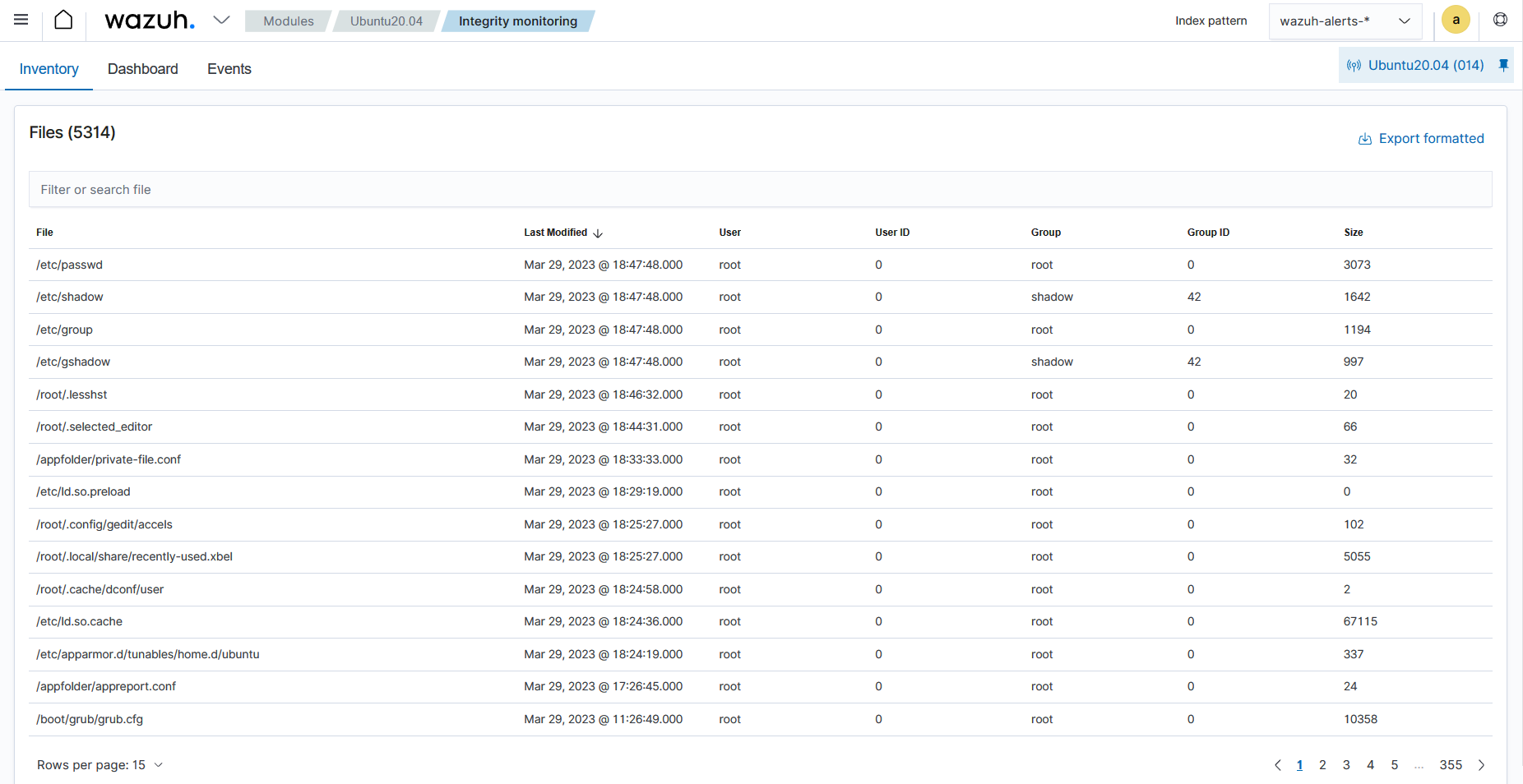 File Integrity Monitoring module inventory