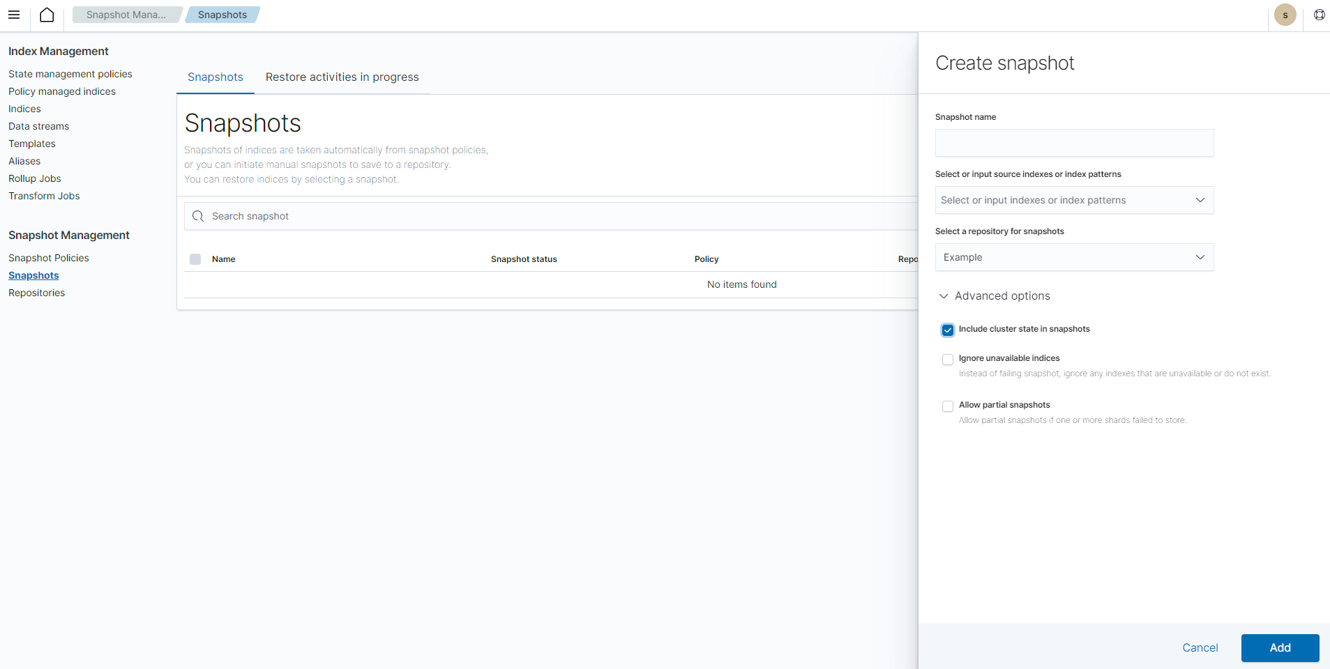 Include cluster state in snapshots option