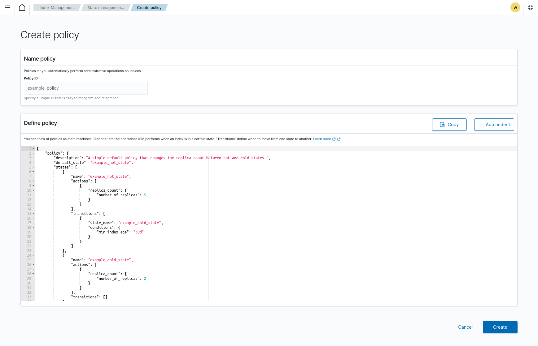 JSON policy definition