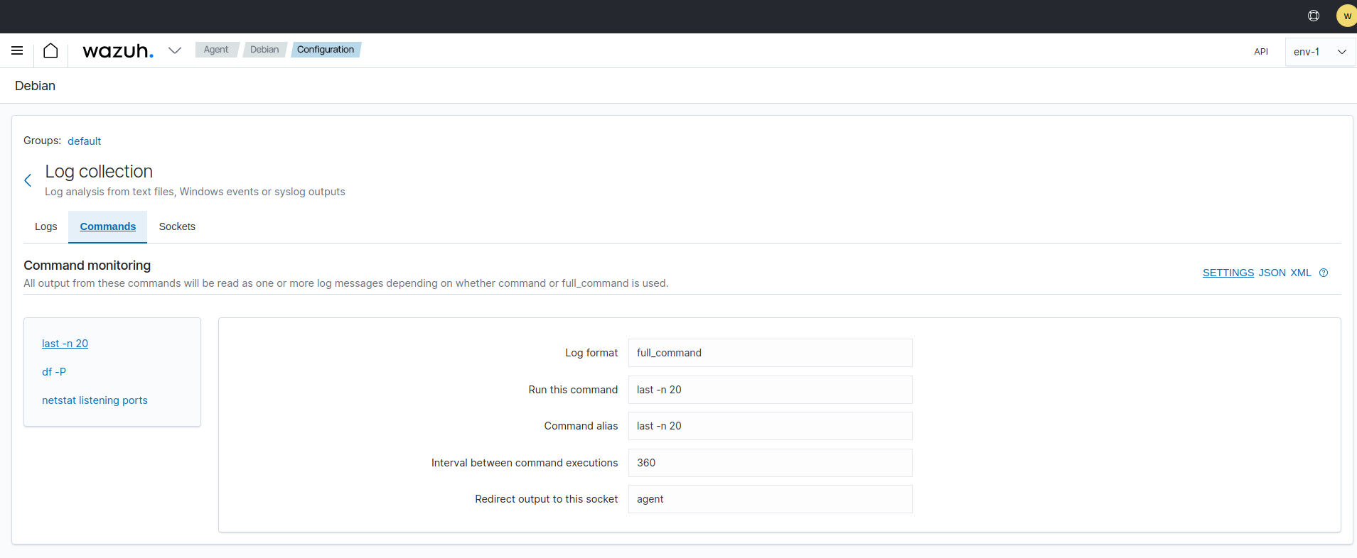 Log collection configuration