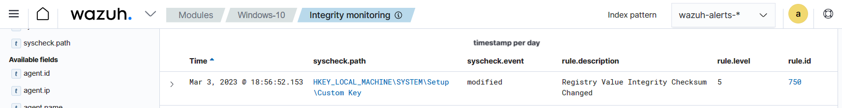 Modification of the monitored registry value