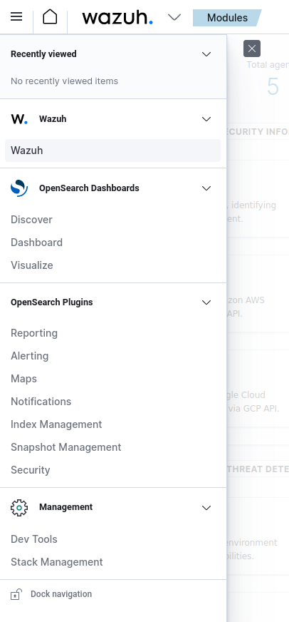 Index management menu option