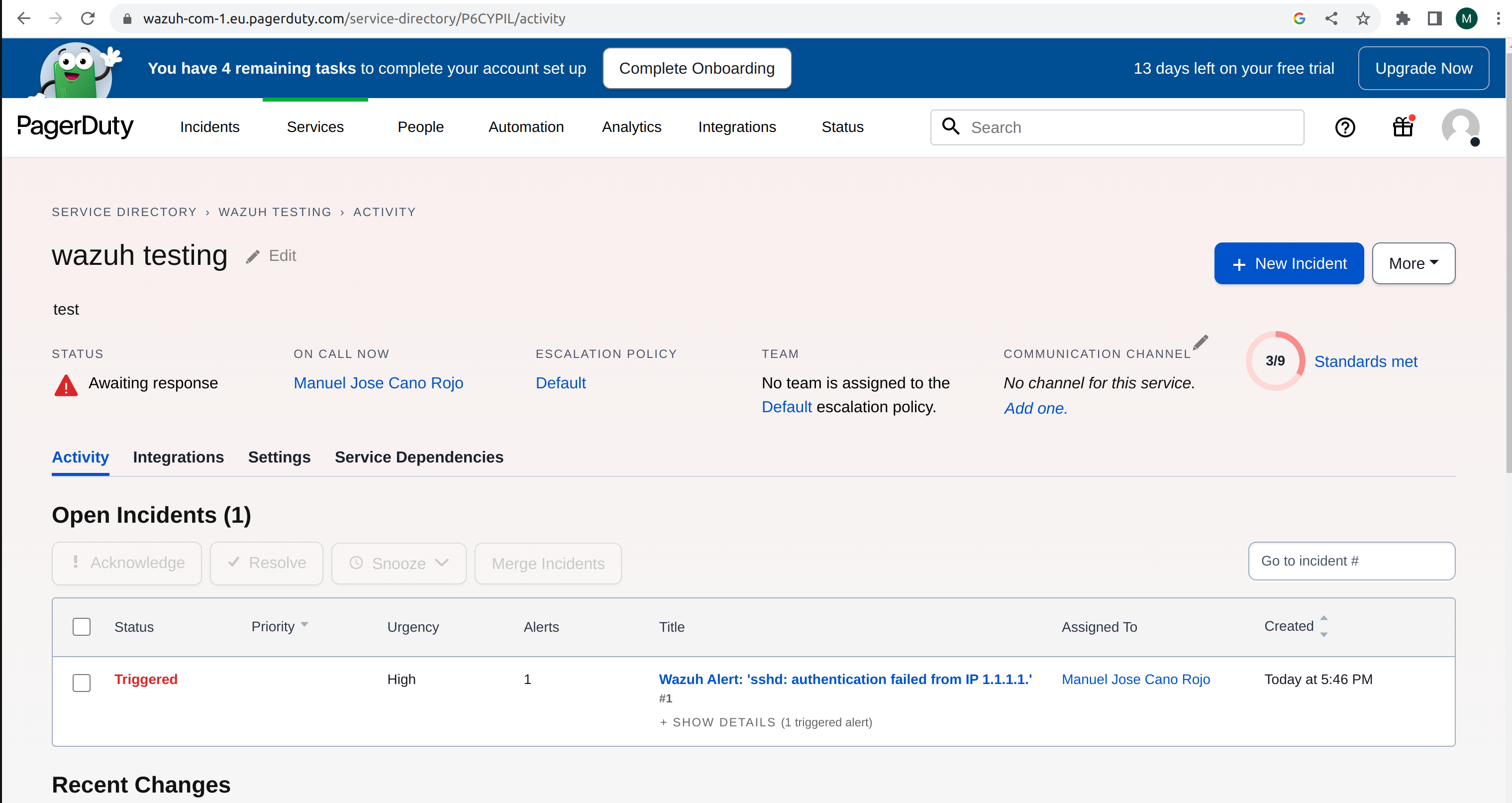 ThreatLockDown alert in the PagerDuty Incidents dashboard