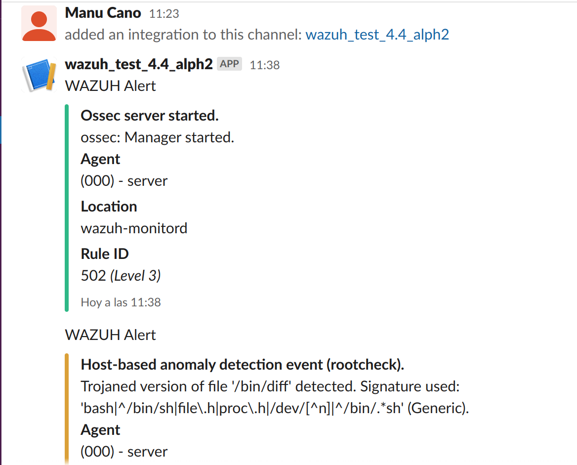 Alerts in Slack channel