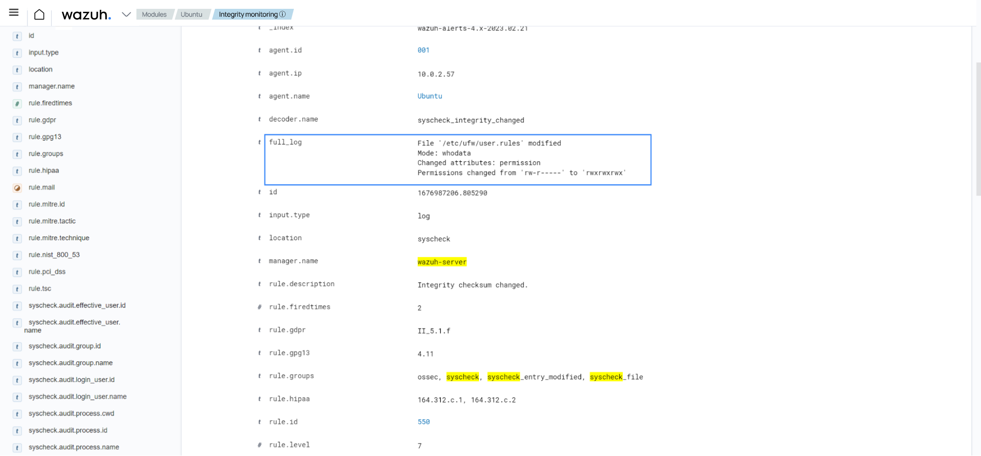 The full_log field