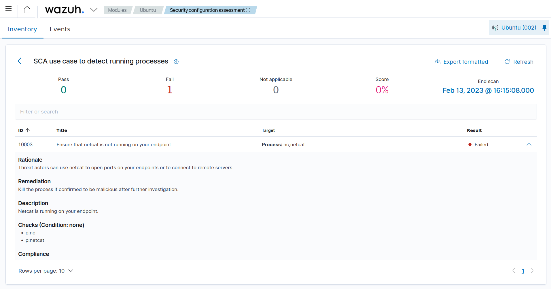 Ubuntu Configuration Assessment use case to detect running processes