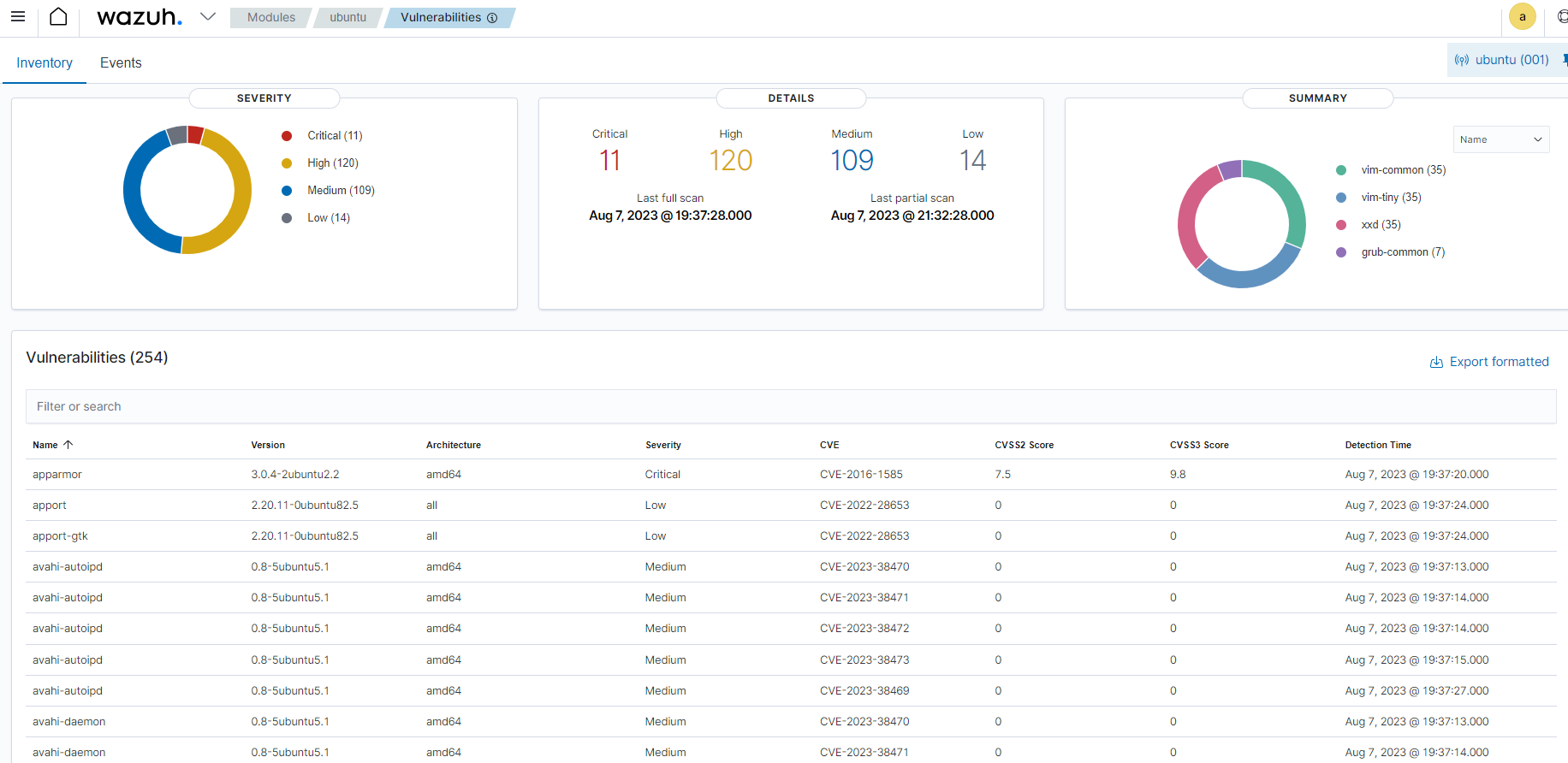 Vulnerability Detection module inventory