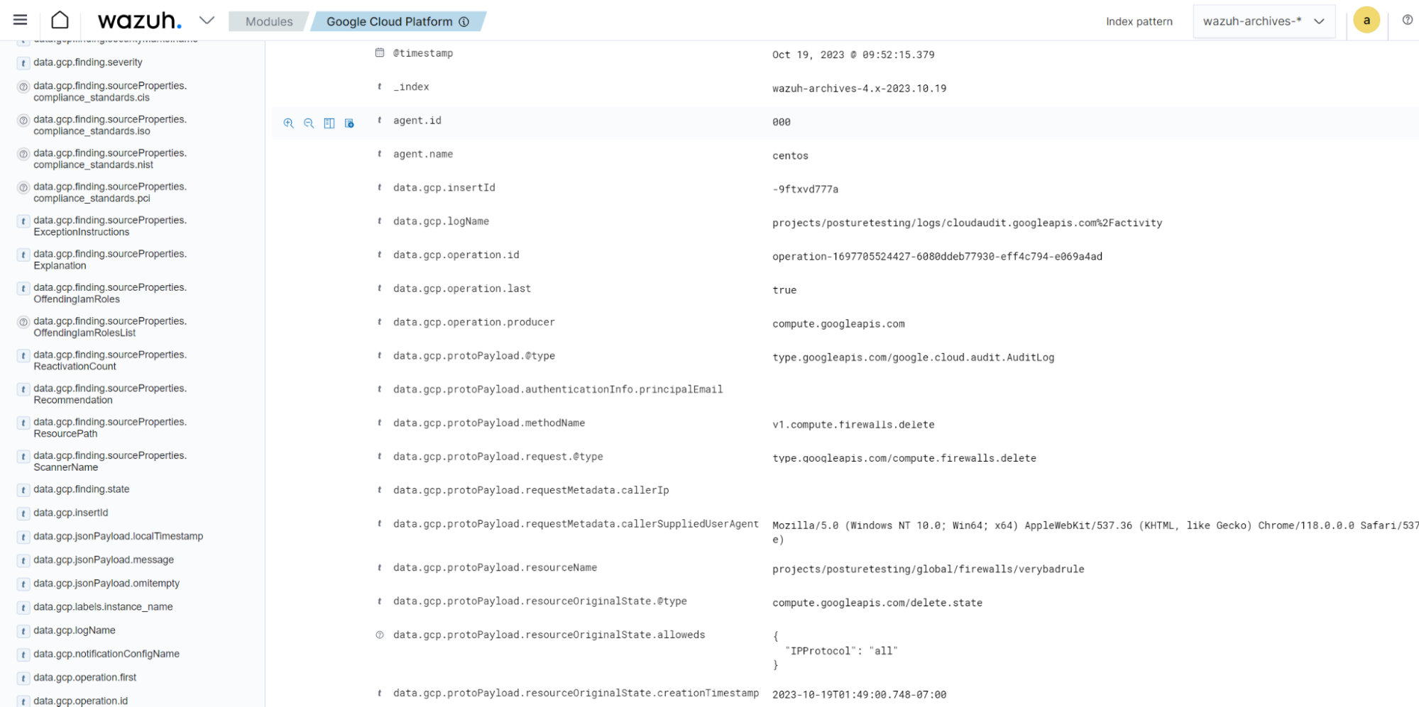 Example GCP log on the ThreatLockDown dashboard