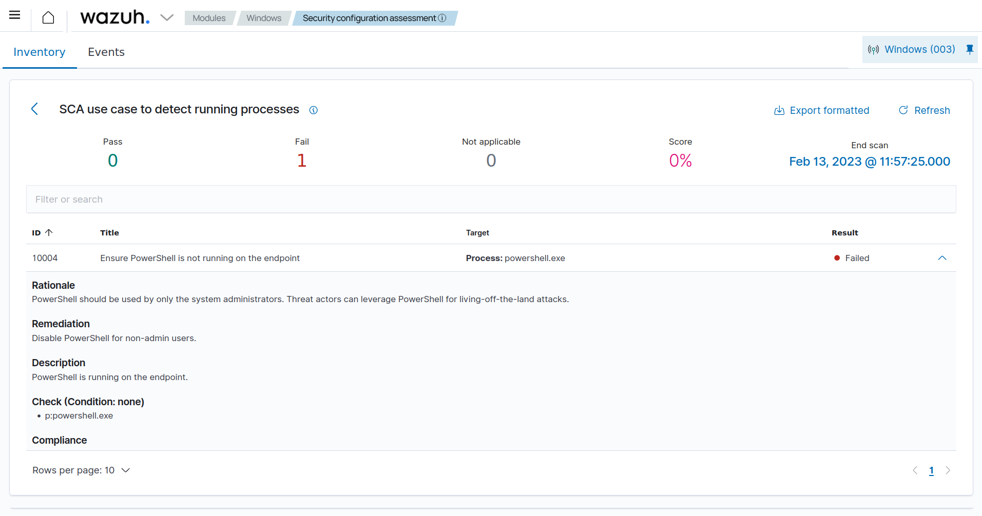 Windows Configuration Assessment use case to detect running processes