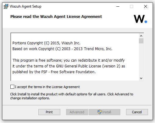 Windows agent setup Window